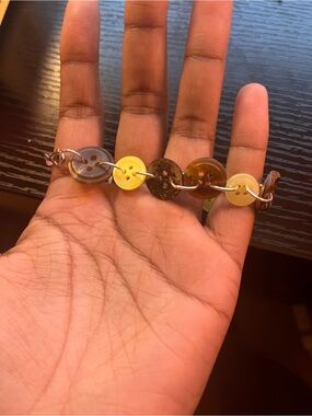 Handmade Button Link Bracelet in Yellow and Brown